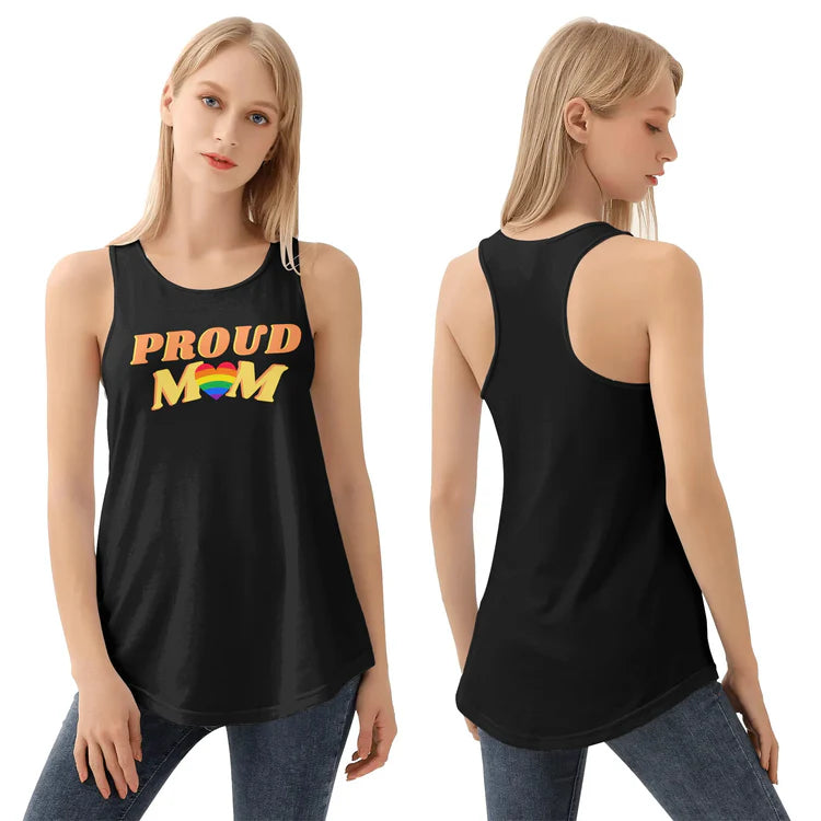 Proud Mom rainbow tri-blend racerback tank, view 4 — Rose Gold Co
