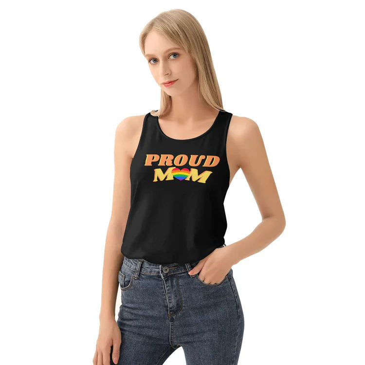 Proud Mom rainbow tri-blend racerback tank, view 2 — Rose Gold Co