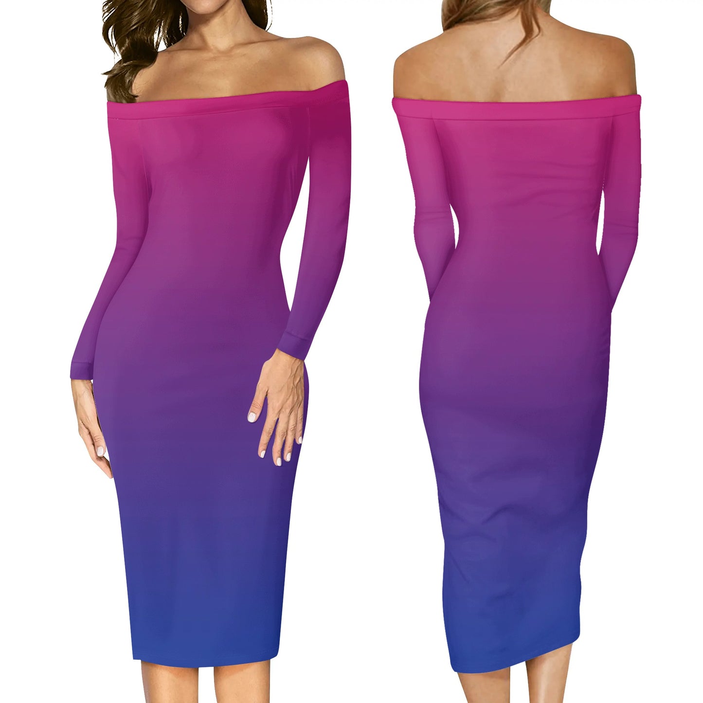 Bisexual Pride Off The Shoulder Long Sleeve Elegant Wrap Dress - Rose Gold Co. Shop