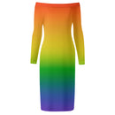 Rainbow Off The Shoulder Long Sleeve Dress - Rose Gold Co. Shop