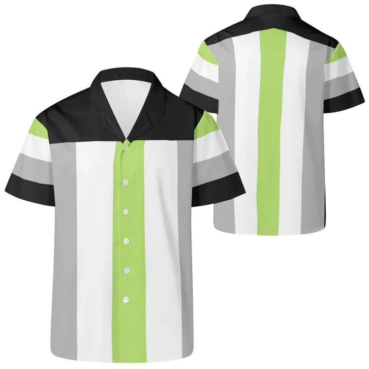 Agender pride flag retro bowling button-up shirt, view 3 — Rose Gold Co