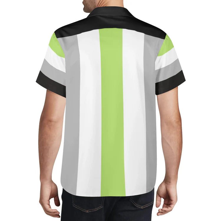 Agender pride flag retro bowling button-up shirt, view 2 — Rose Gold Co