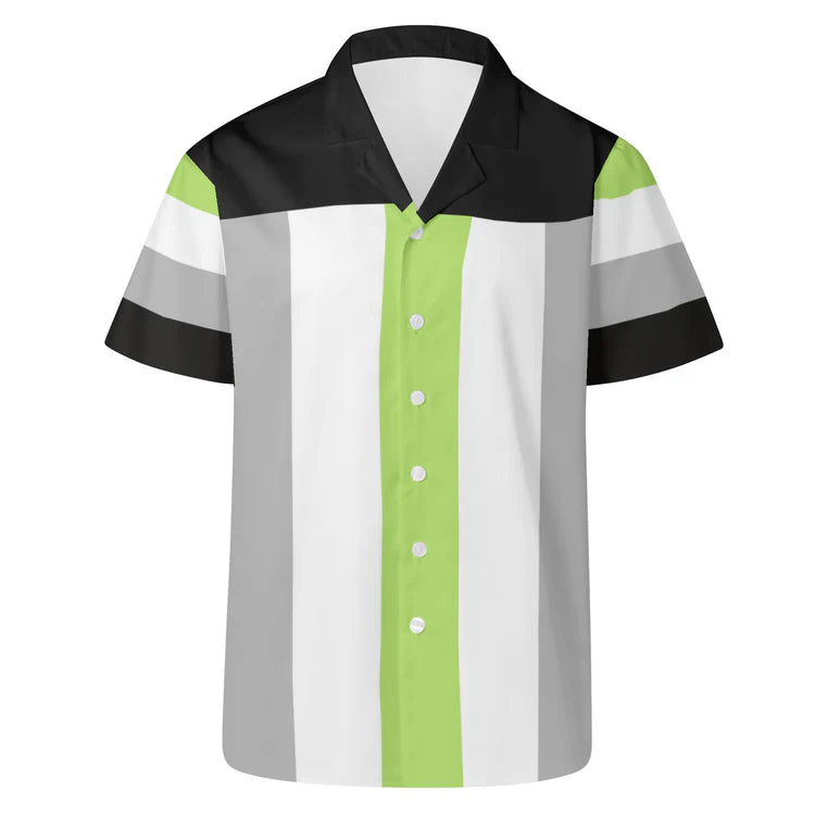 Agender pride flag retro bowling button-up shirt, view 5 — Rose Gold Co