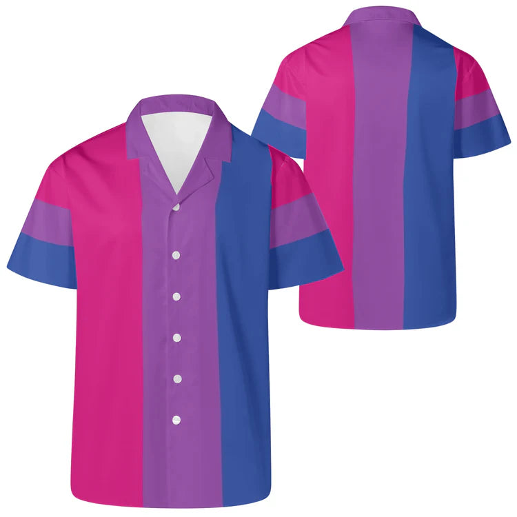 Bisexual pride flag all-over print button-up shirt, view 3 — Rose Gold Co