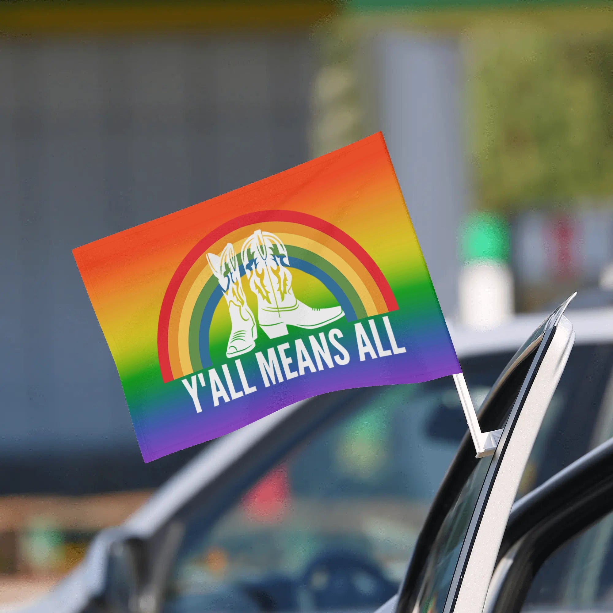 LGBT_Pride-Yall Means All Car Flag 12 x 18 - Rose Gold Co. Shop