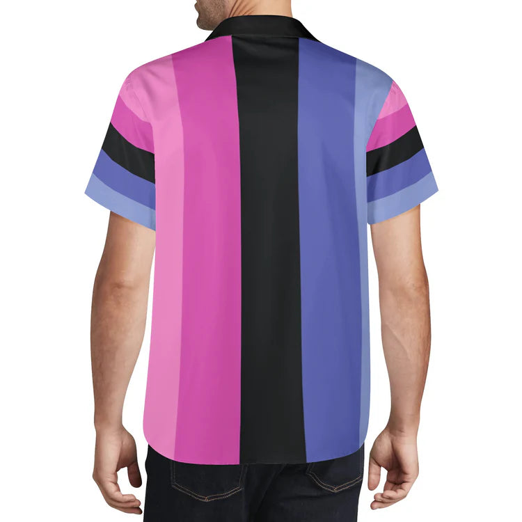 Omnisexual pride flag Hawaiian button-up shirt, view 2 — Rose Gold Co