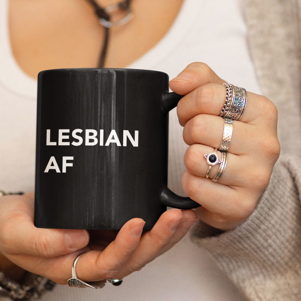 Lesbian AF black glossy mug, view 2 — Rose Gold Co