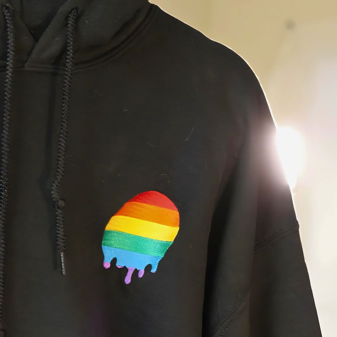 Rainbow Pride embroidered hoodie, view 8 — Rose Gold Co