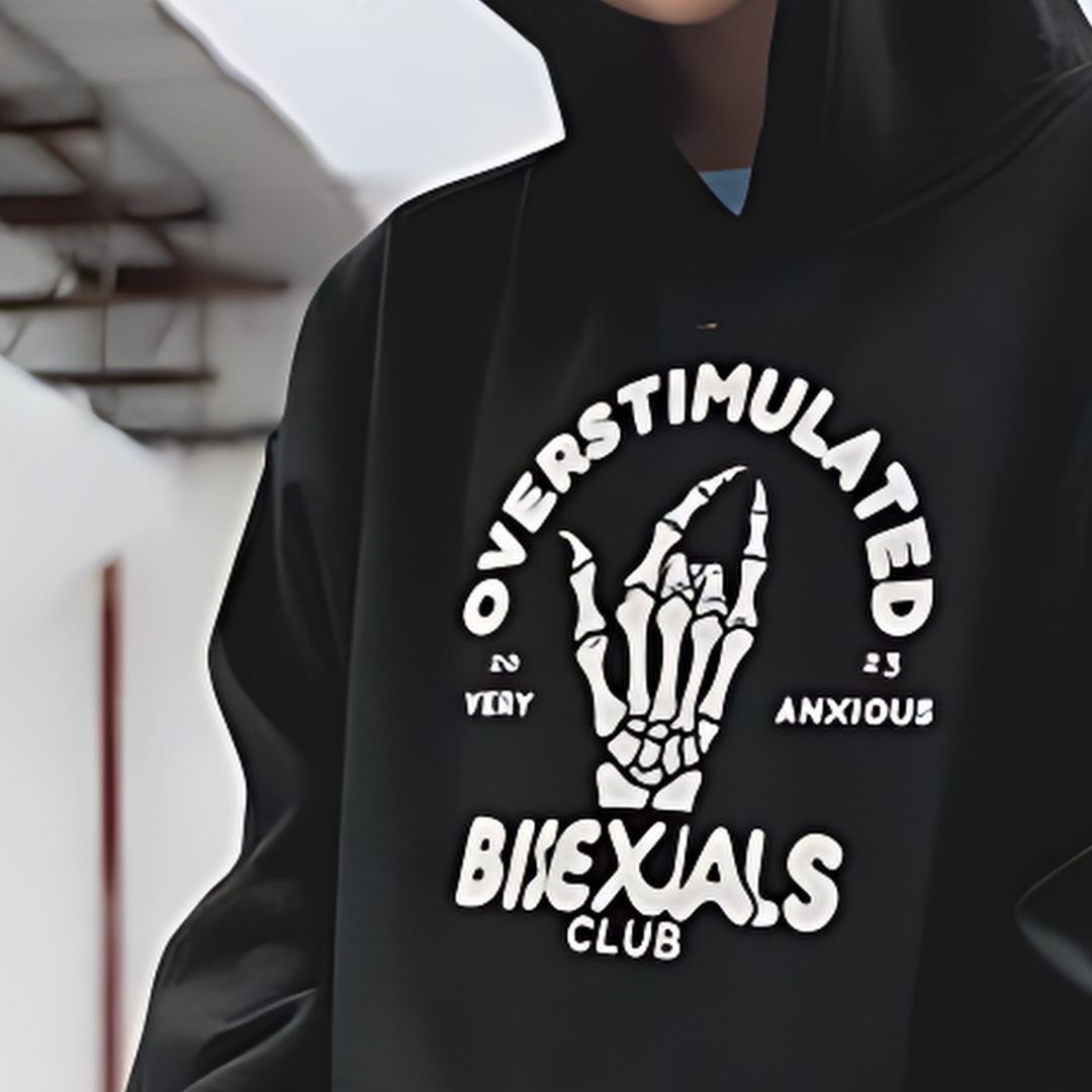 Overstimulated Bisexuals Club hoodie, view 2 — Rose Gold Co