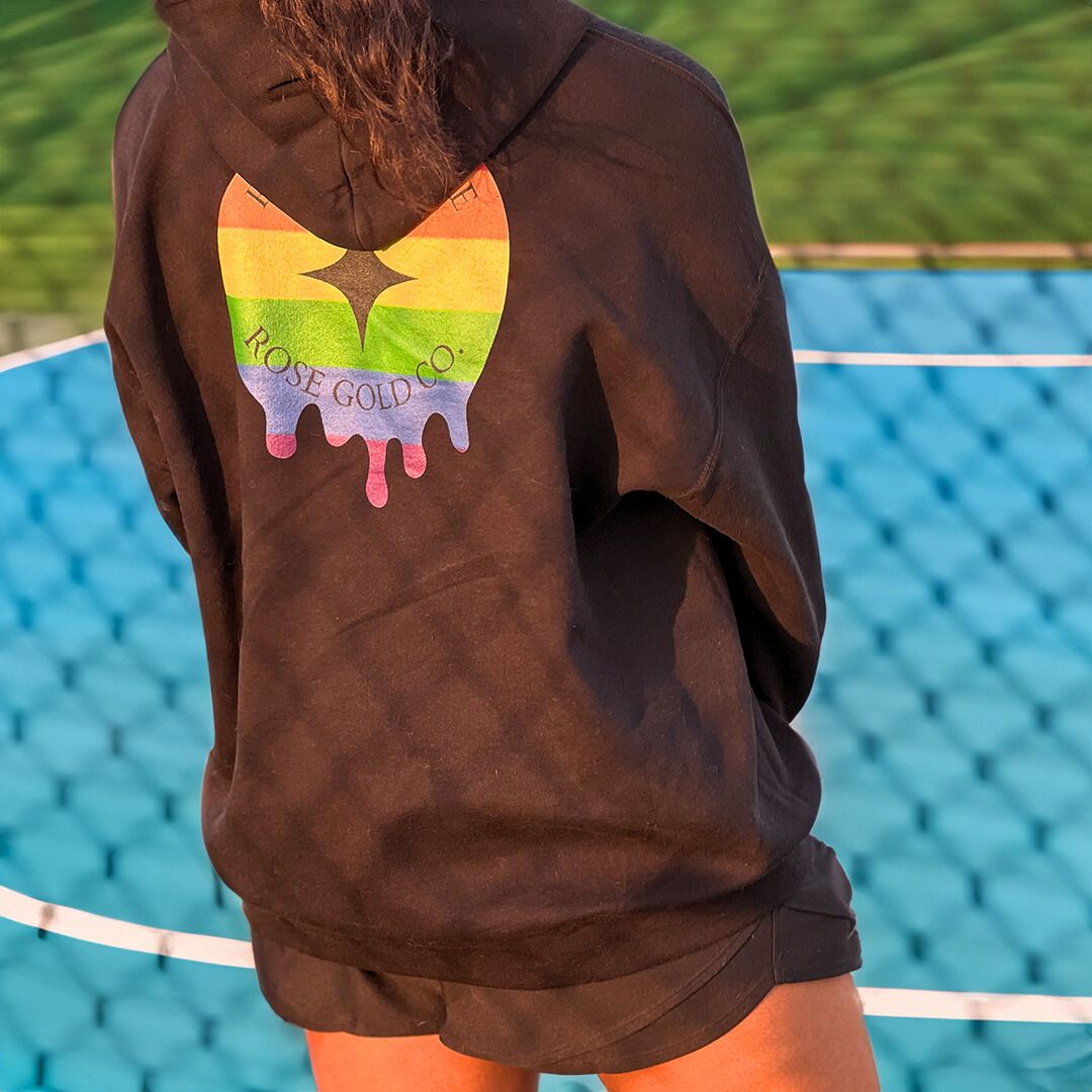 Rainbow Pride embroidered hoodie, view 5 — Rose Gold Co