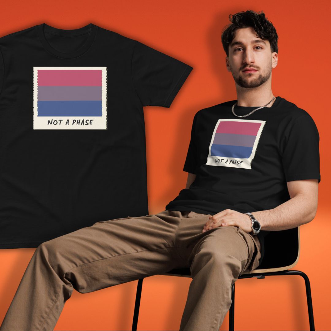 Not A Phase bisexual pride polaroid tee, view 6 — Rose Gold Co