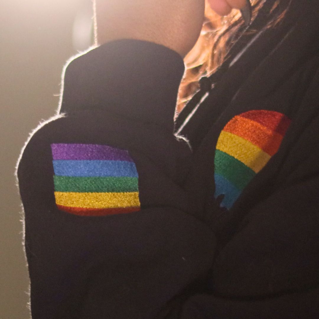 Rainbow Pride embroidered hoodie, view 7 — Rose Gold Co