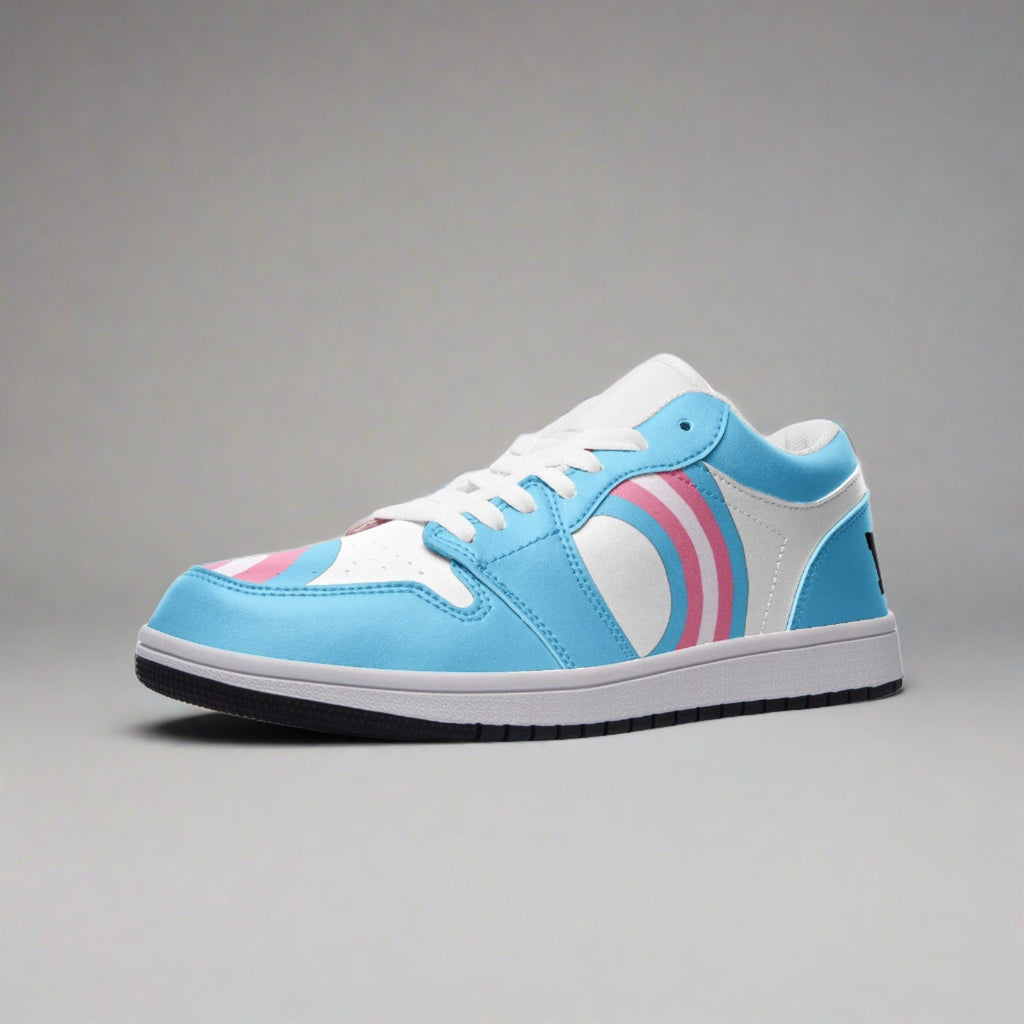 Trans pride low-top leather sneakers, view 6 — Rose Gold Co