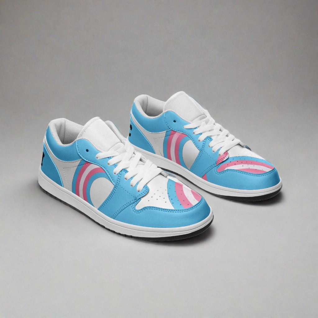 Trans pride low-top leather sneakers, view 7 — Rose Gold Co