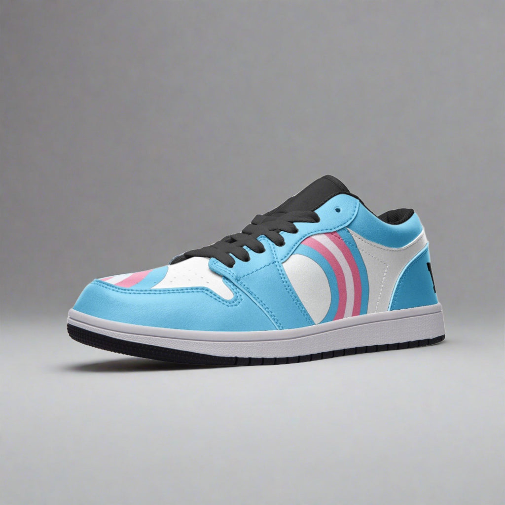 Trans pride low-top leather sneakers, view 10 — Rose Gold Co
