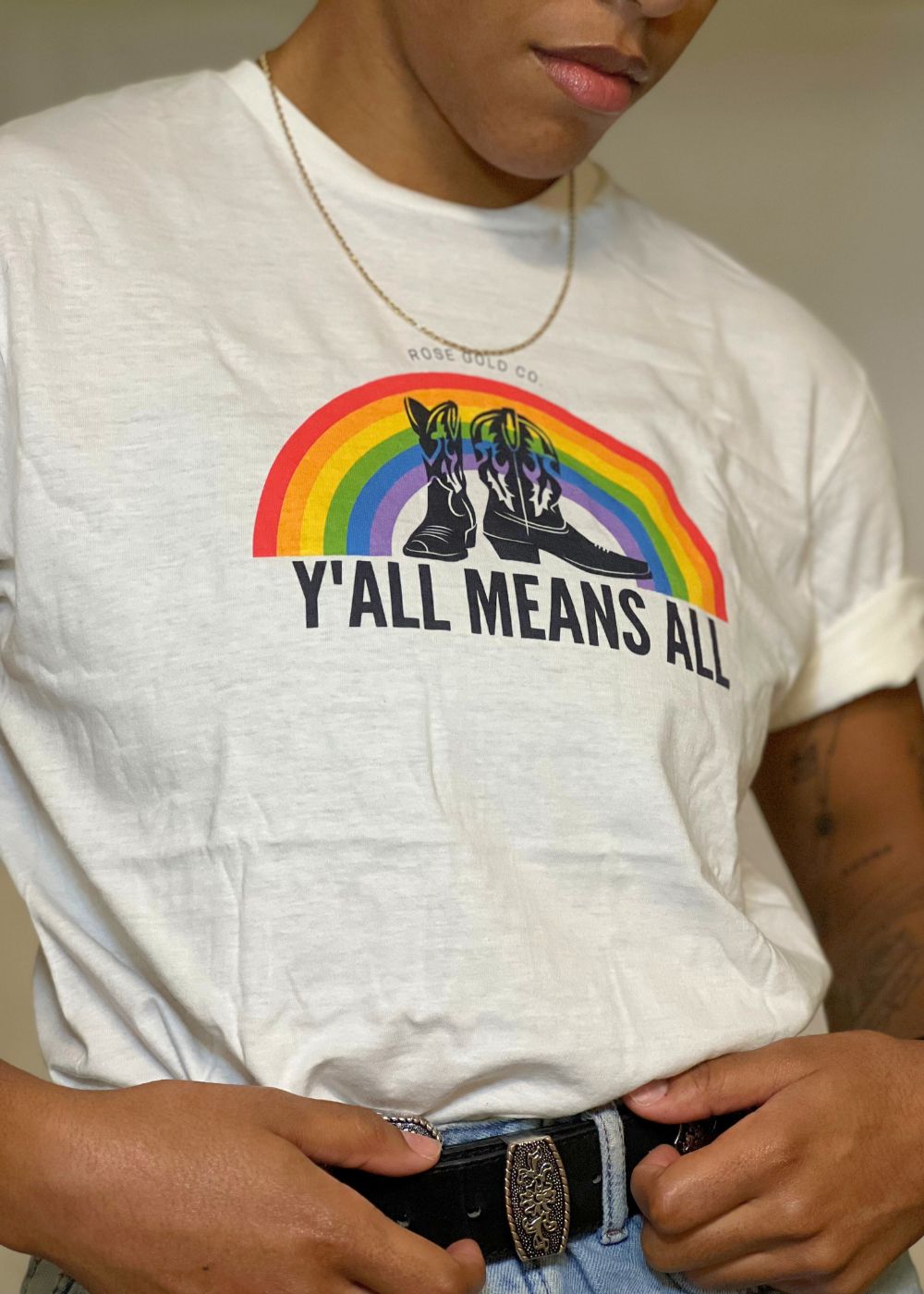 Y'all Means All ally tee, view 2 — Rose Gold Co