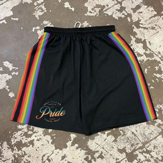 Vertical Stripe Rainbow Gay Pride Black Jersey Shorts