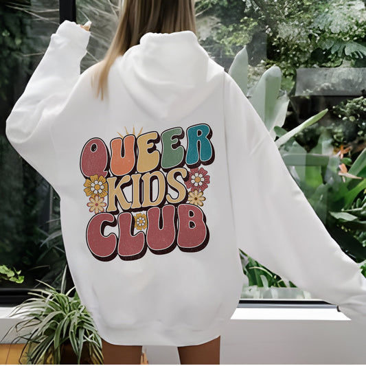 Queer Kids Club Front & Back Printing Cotton Hoodie - Rose Gold Co. Shop
