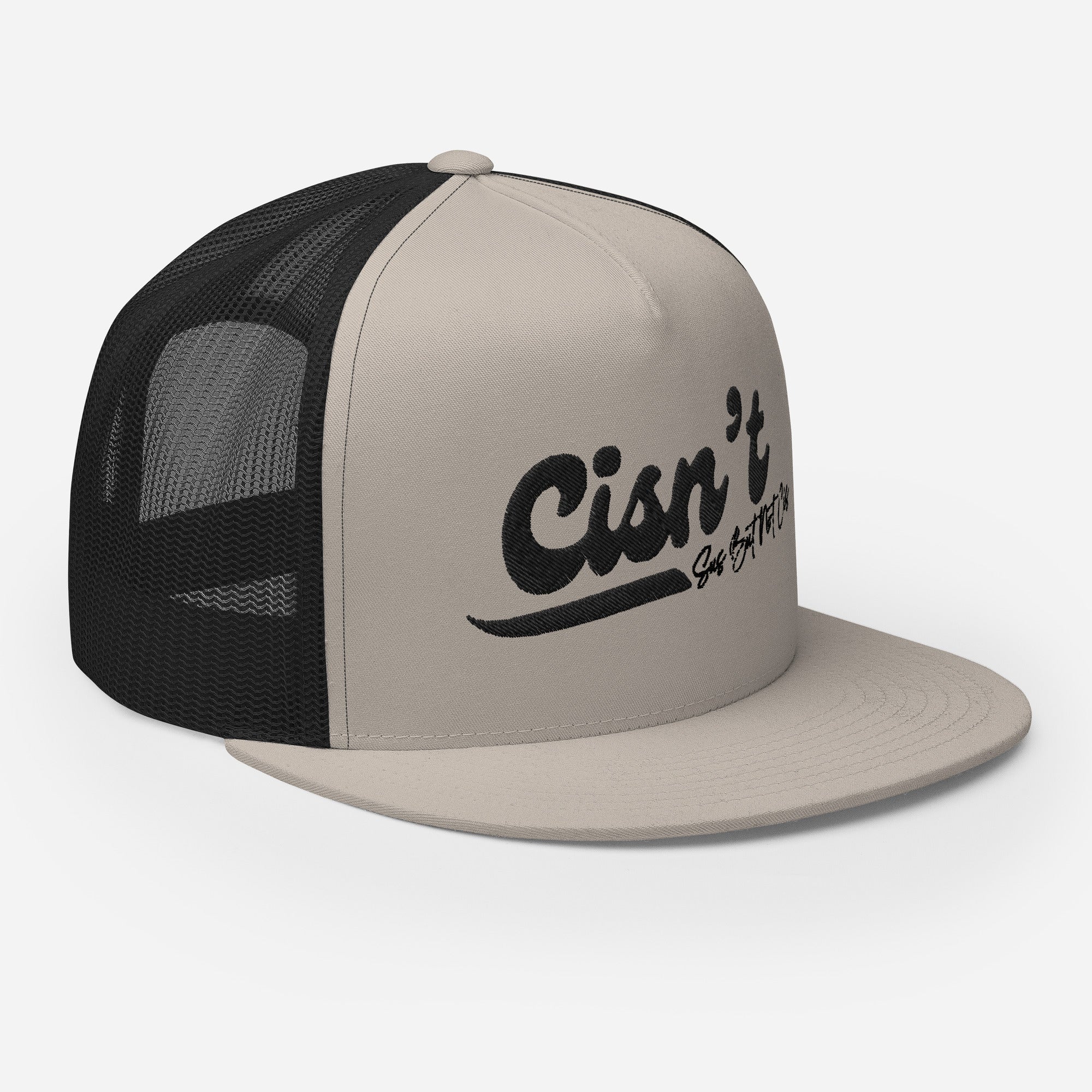 Cisn't Sus but Not Sis trucker cap, flat lay — Rose Gold Co