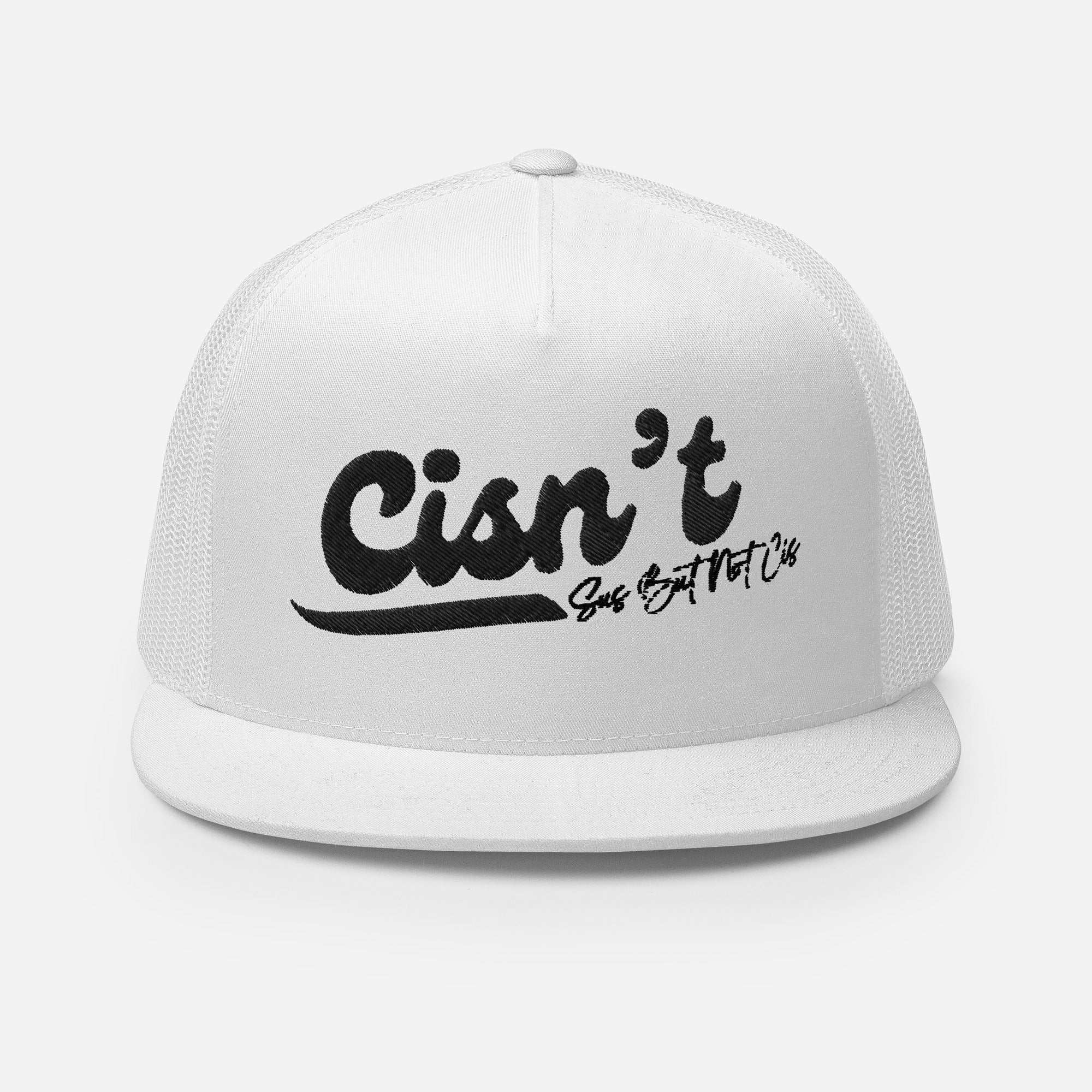 Cisn't Sus but Not Sis trucker cap, front view — Rose Gold Co