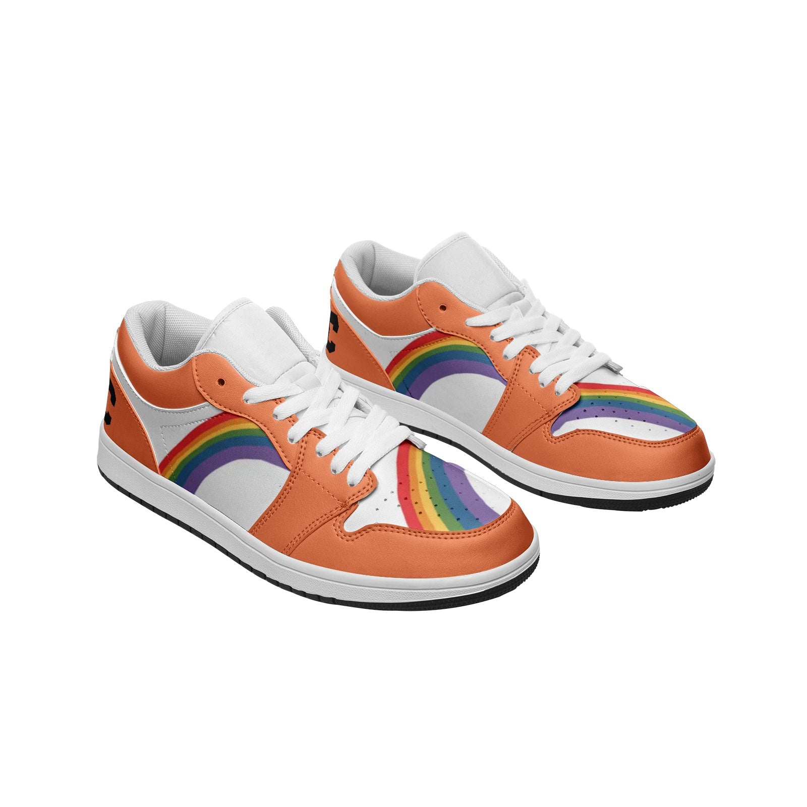 Rainbow pride burnt orange low-top sneakers, back view — Rose Gold Co