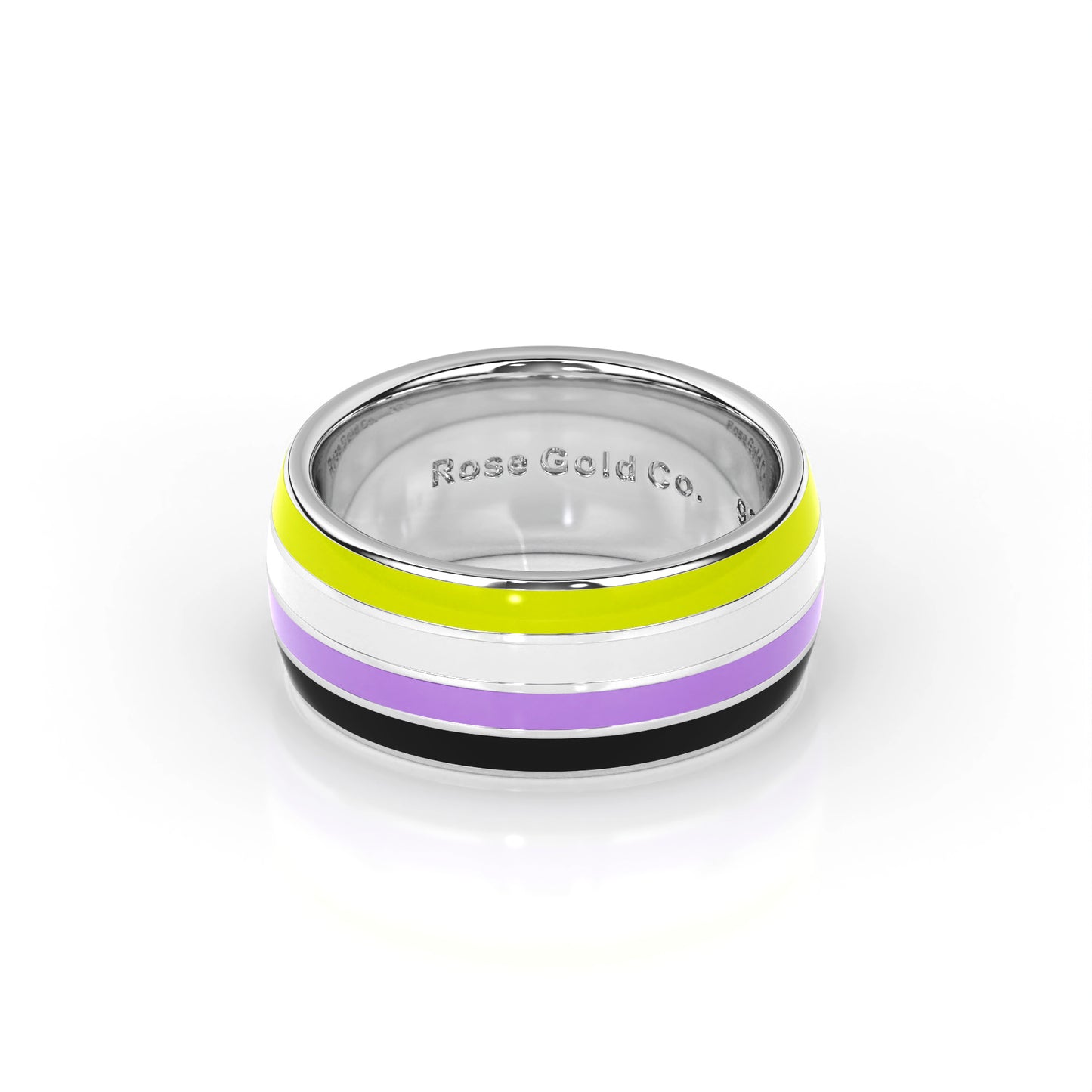 Above view stainless steel non binary pride ring