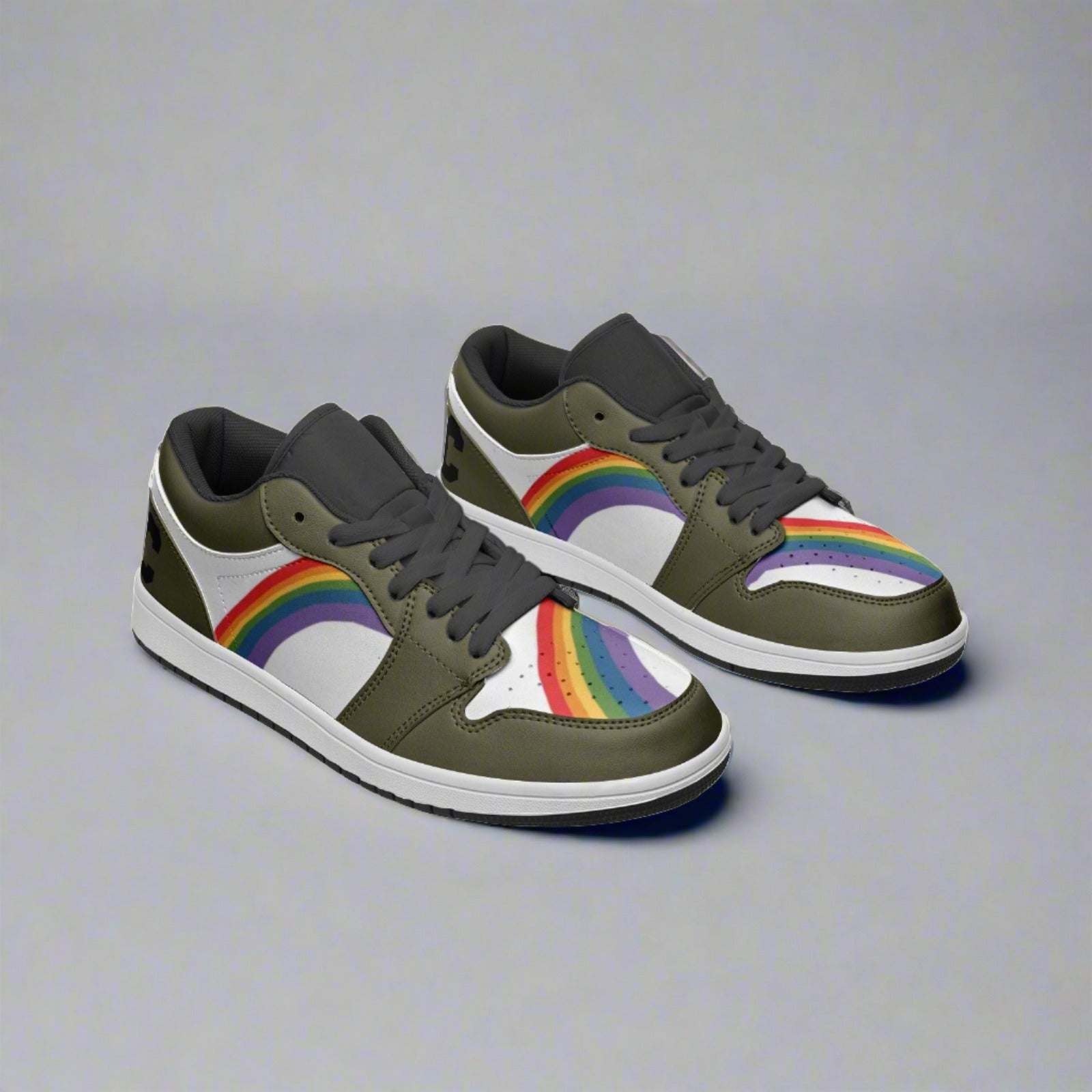 Rainbow pride olive green low-top sneakers, view 6 — Rose Gold Co
