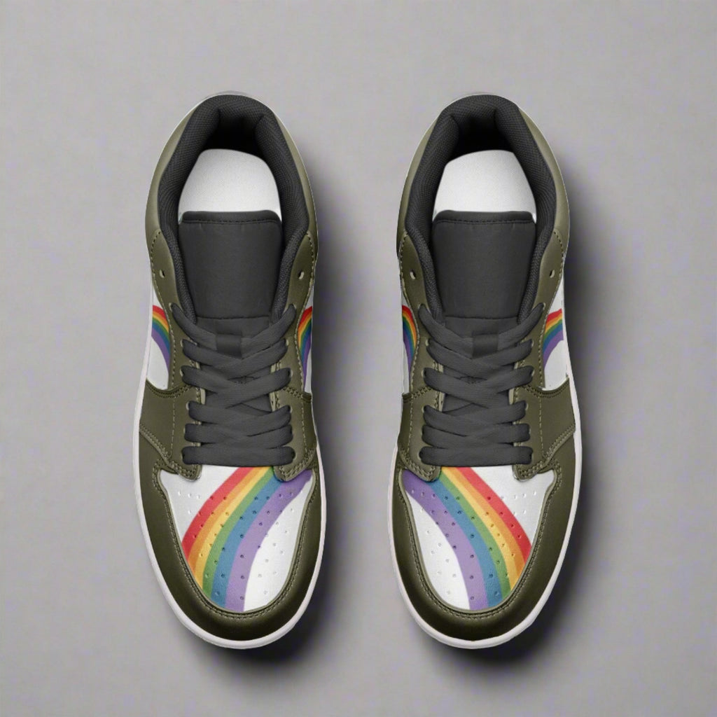 Rainbow pride olive green low-top sneakers, view 7 — Rose Gold Co
