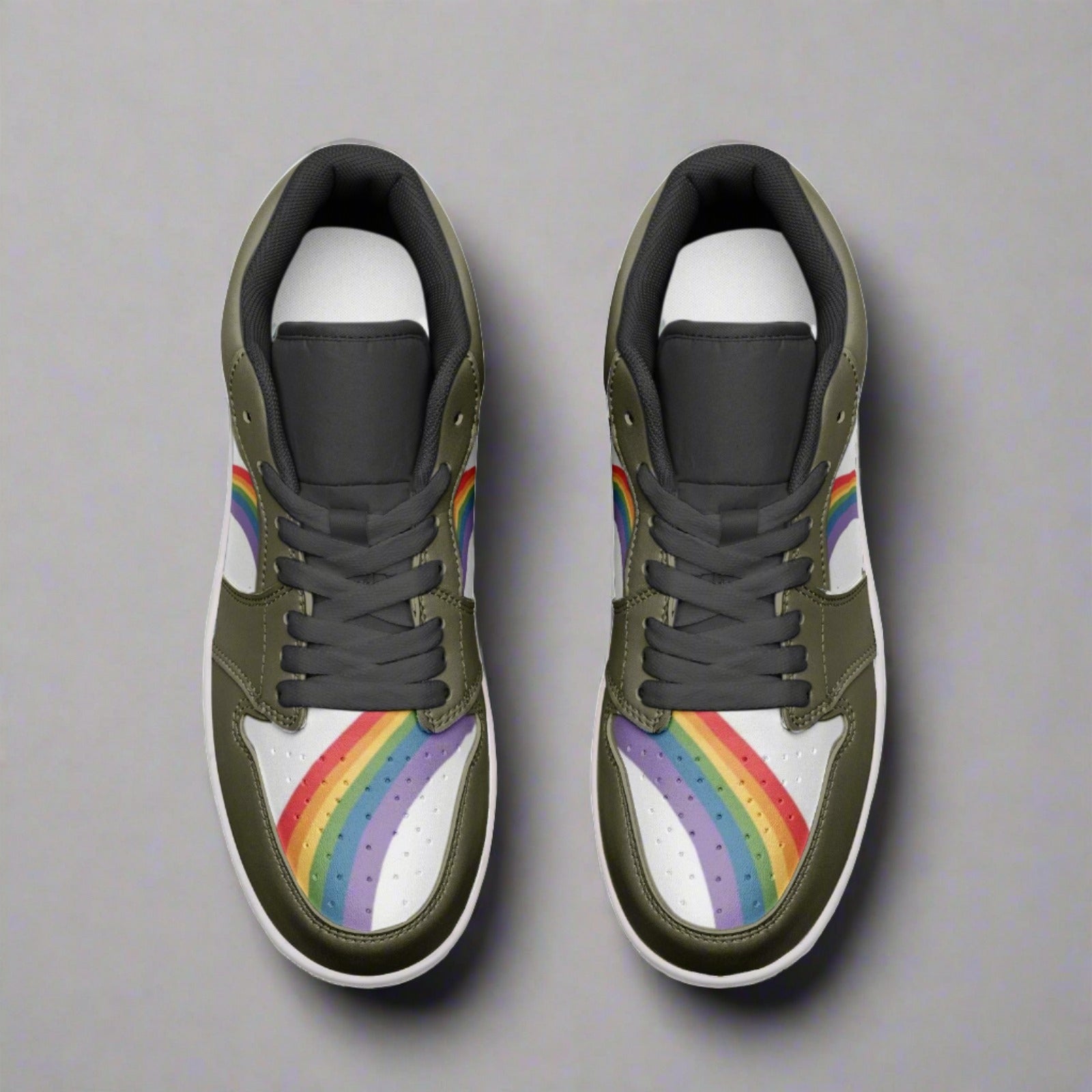 Rainbow pride olive green low-top sneakers, view 7 — Rose Gold Co