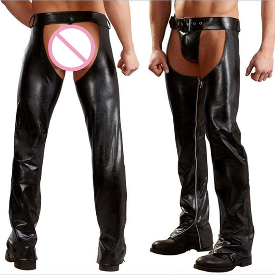 Black Leather Chaps With Thong Speedo