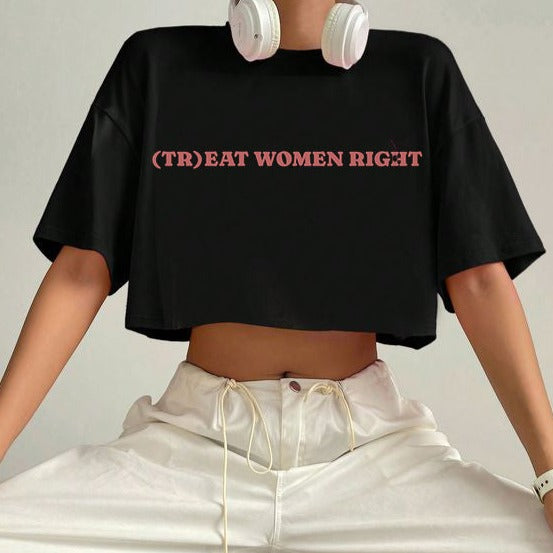 (Tr)eat Women Right crop top, front view — Rose Gold Co