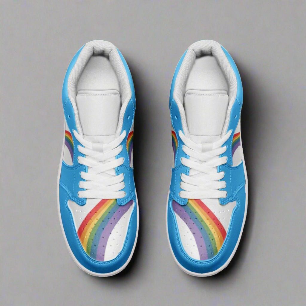 Rainbow pride blue low-top sneakers, detail view — Rose Gold Co