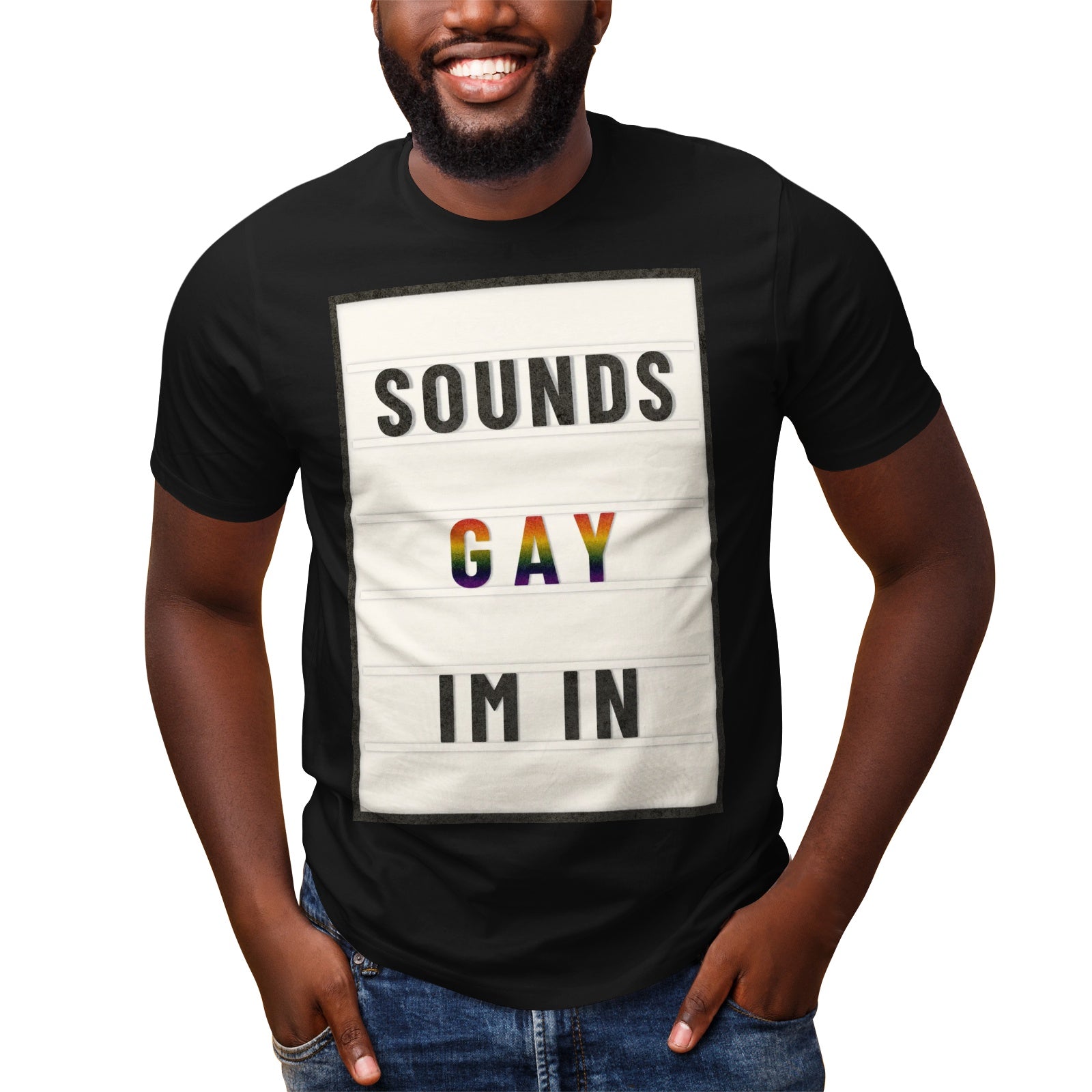 Sounds Gay I'm In marquee letter tee, view 6 — Rose Gold Co