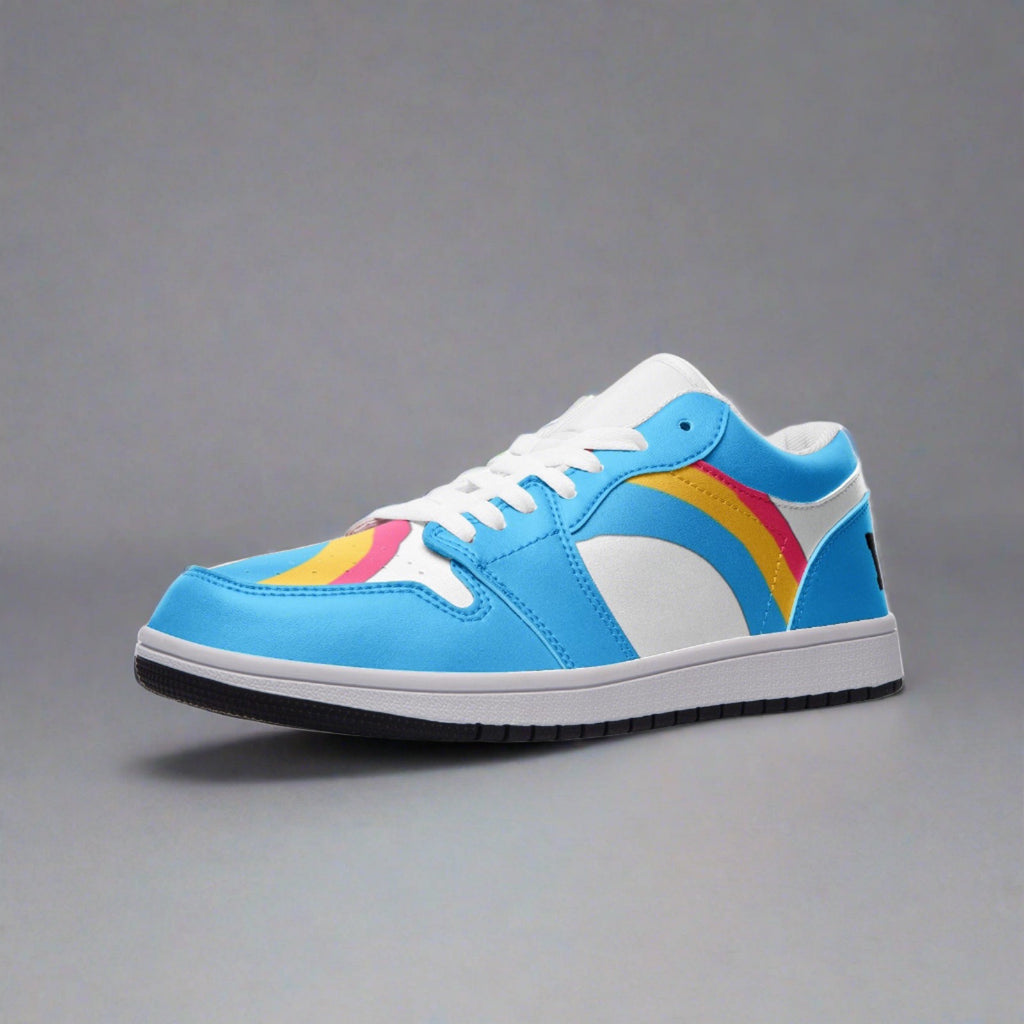 Pansexual pride baby blue low-top sneakers, front view — Rose Gold Co