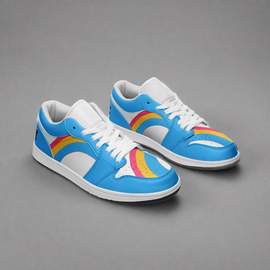 Pansexual pride baby blue low-top sneakers, back view — Rose Gold Co