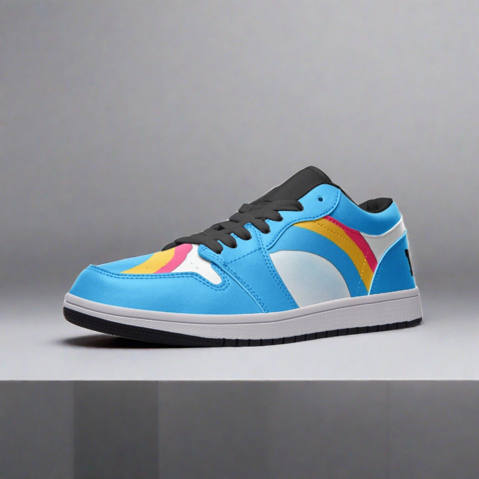 Pansexual pride baby blue low-top sneakers, detail view — Rose Gold Co