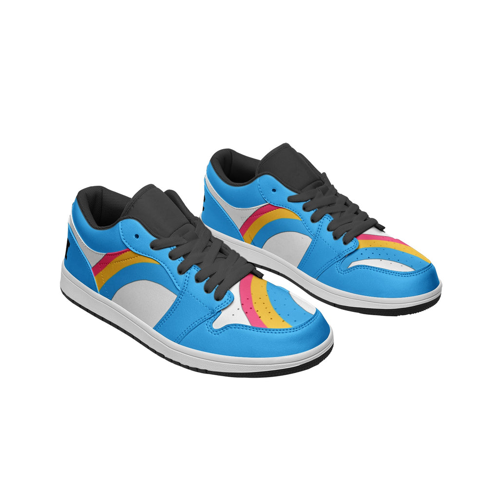 Pansexual pride baby blue low-top sneakers, flat lay — Rose Gold Co