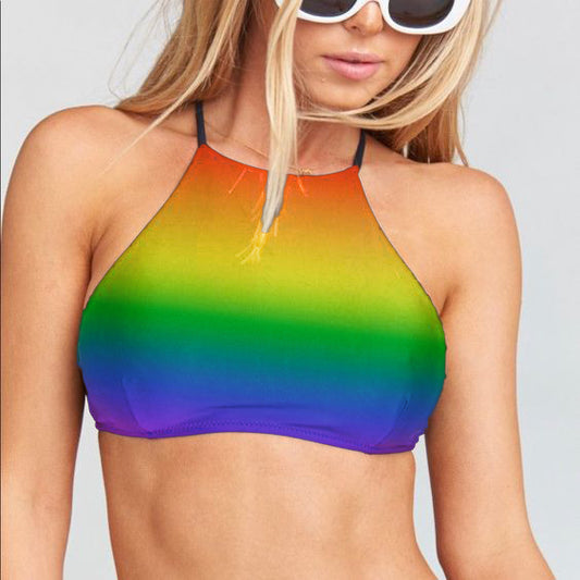 Rainbow LGBT High Neck Two Piece Swimsuit - Rose Gold Co. Shop
