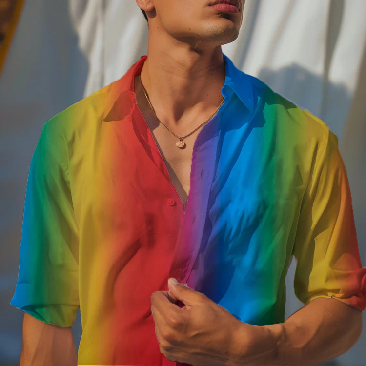 Rainbow pride festival button-up shirt — Rose Gold Co