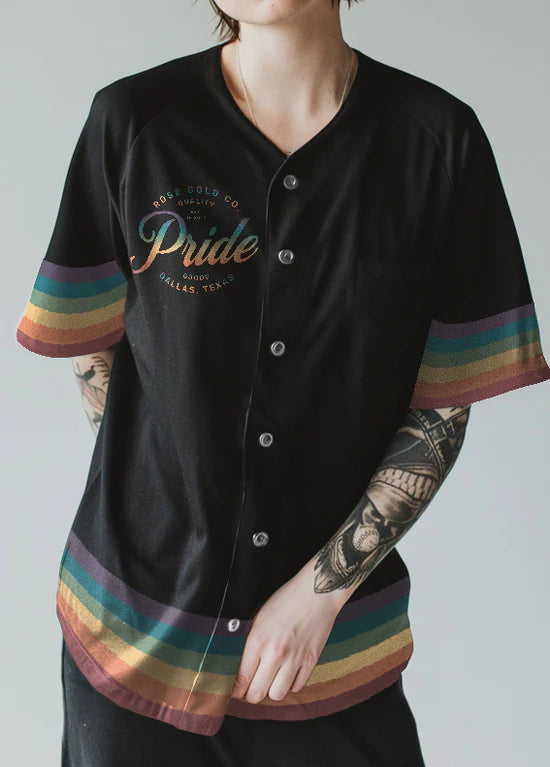 Rainbow LGBT pride baseball jersey, view 2 — Rose Gold Co