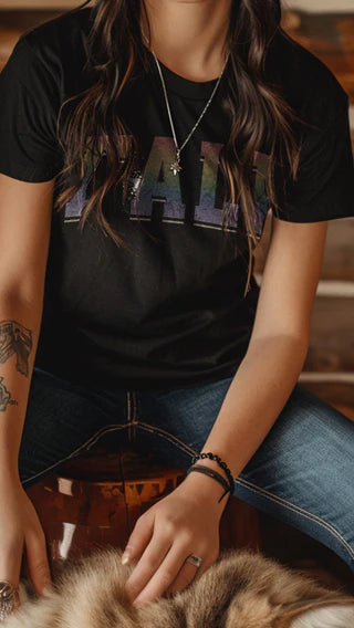 "Y'all" rainbow varsity gay pride tee — Rose Gold Co