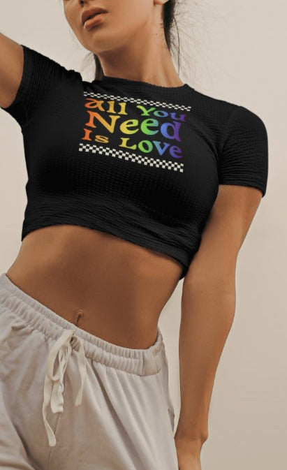 All You Need Is Love relaxed crop top, front view — Rose Gold Co