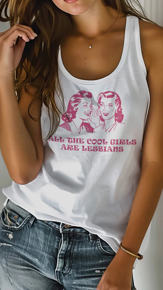 All the Cool Girls Are Lesbians tank top, front — Rose Gold Co