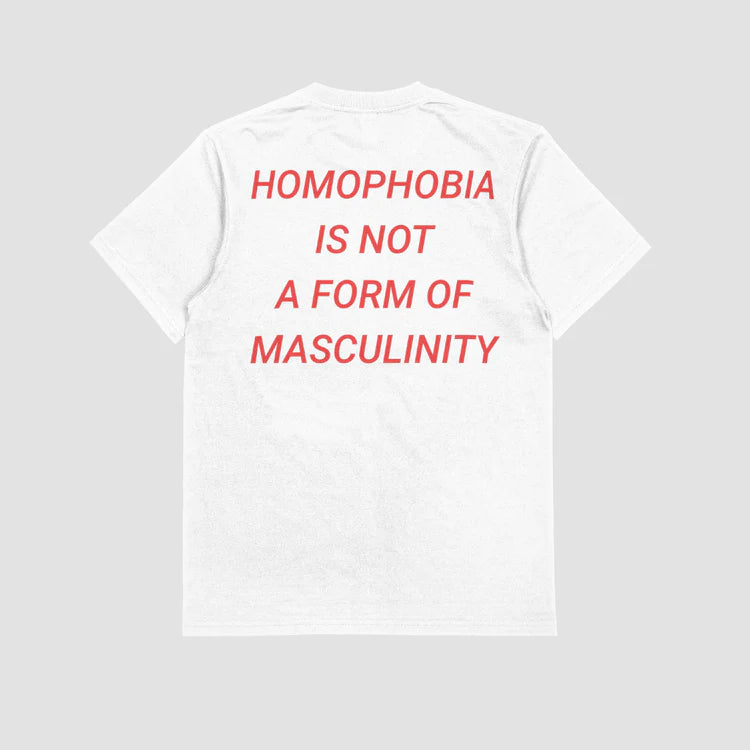 "Homophobia Is Not a Form of Masculinity" tee, view 3 — Rose Gold Co