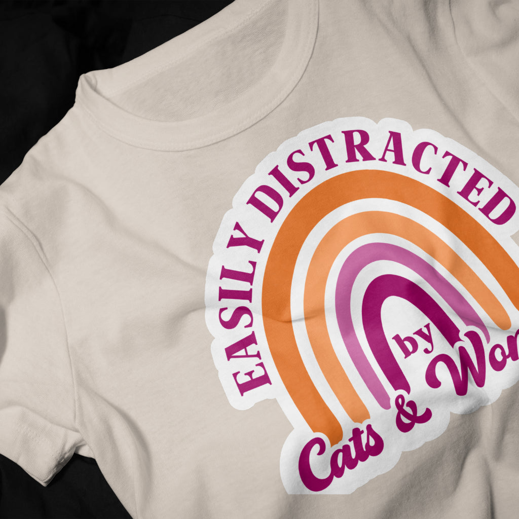 Easily Distracted by Cats and Women tee, flat lay — Rose Gold Co