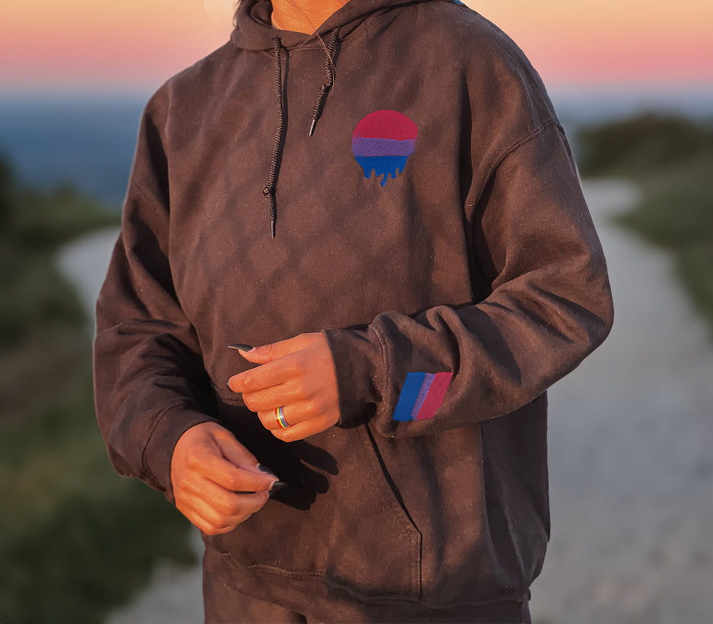 Melting bisexual pride flag premium hoodie, front view — Rose Gold Co