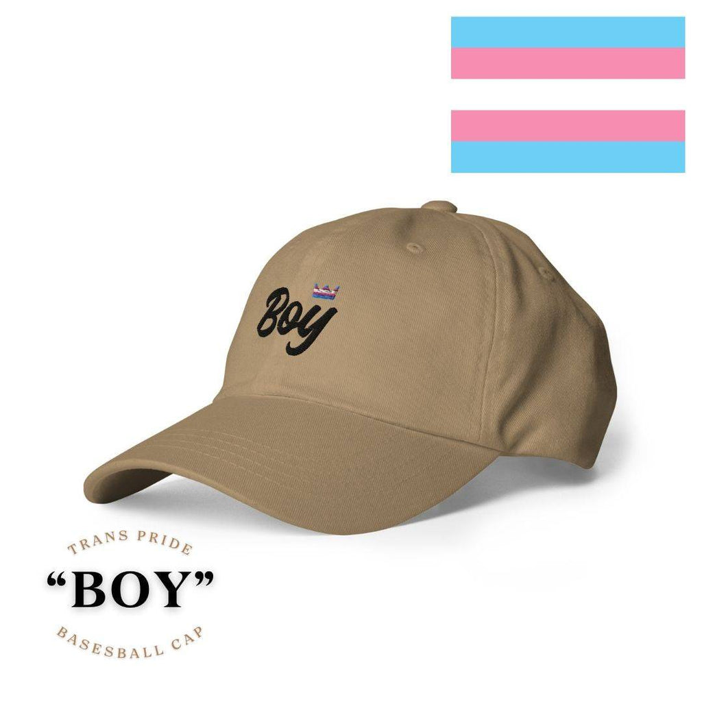 FTM trans pride crown dad hat, front view — Rose Gold Co