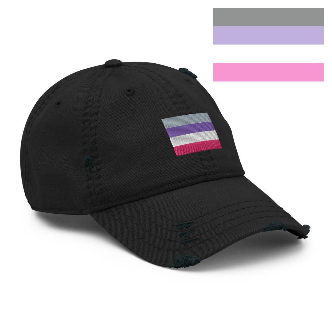 Cupioromantic pride distressed dad hat, front view — Rose Gold Co