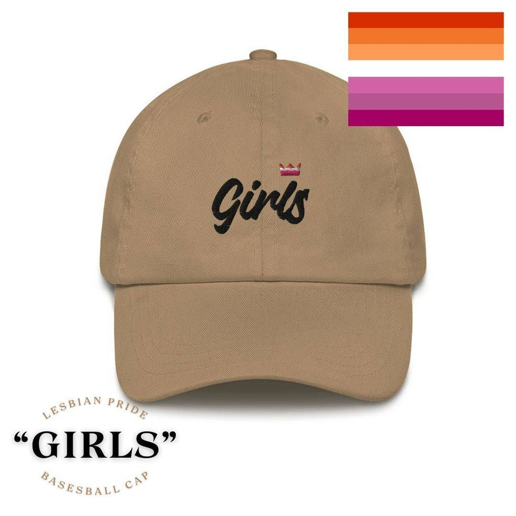 Girls lesbian pride crown dad hat, front view — Rose Gold Co