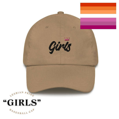 Girls lesbian pride crown dad hat, front view — Rose Gold Co